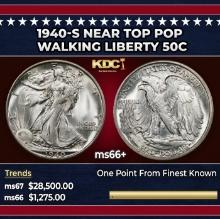 1940-s Walking Liberty Half Dollar Near Top Pop 50c ms66+ SEGS