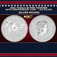 2024 Tuvalu $1 Pink Panther 60th Anniversary Coin - 1 oz Silver Round Round