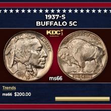 1937-s Buffalo Nickel 5c Grades ms66