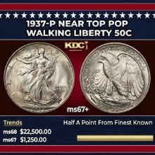 1937-p Walking Liberty Half Dollar Near Top Pop 50c ms67+ SEGS