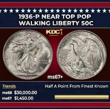1936-p Walking Liberty Half Dollar Near Top Pop 50c ms67+ SEGS