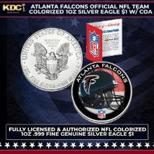 Atlanta Falcons Official NFL Team Colorized 1oz Silver Eagle $1 w/ COA Other Toy