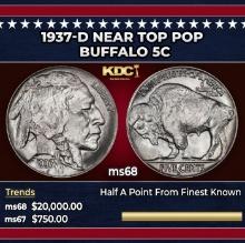 1937-d Buffalo Nickel Near Top Pop 5c ms68 SEGS