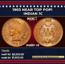 1903 Indian Cent Near Top Pop! 1c ms66+ rd SEGS