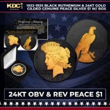 1922-1925 Black Ruthenium & 24KT Gold Gilded Genuine Peace Silver $1 w/ Box Other Toy
