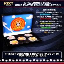 5 Coin Loony Tunes Gold Plated Round Collection Bugs Bunny, Daffy Duck, Tweety, Sylvester, Taz