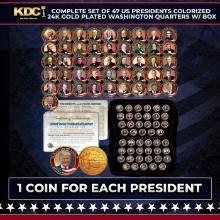 Complete Set of 47 US Presidents Colorized 24k Gold Plated Washington Quarters w/ BOX Other Toy