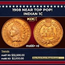 1908 Indian Cent Near Top Pop! 1c ms66+ rd SEGS