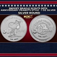 Snoopy Beagle Scouts 50th Anniversary Peanuts Style - 1 oz Silver Round Round