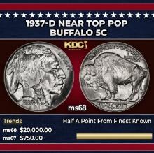1937-d Buffalo Nickel Near Top Pop 5c ms68 SEGS