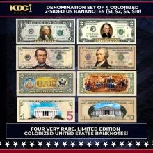 Denomination Set of 4 Colorized 2-Sided US Banknotes ($1, $2, $5, $10) Other Toy