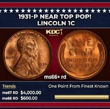 1931-p Lincoln Cent Near Top Pop! 1c ms66+ rd SEGS