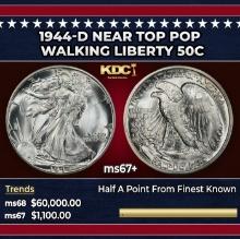 1944-d Walking Liberty Half Dollar Near Top Pop 50c ms67+ SEGS