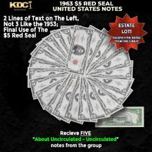 5x 1963 $5 Red Seal United States Note Grades AU/CU