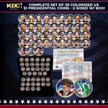 Complete Set of 39 Colorized US $1 Presidential Coins - 2-Sided w/ Box! Other Toy