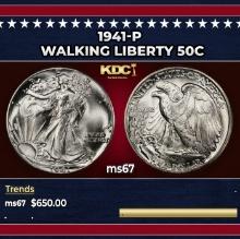 1941-p Walking Liberty Half Dollar 50c ms67 SEGS