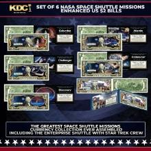 Complete Set of All 6 NASA Space Shuttle Missions Enhanced US $2 Bills, Including Enterprise W/ Star