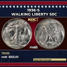 1936-s Walking Liberty Half Dollar 50c Grades ms65