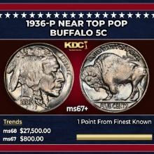1936-p Buffalo Nickel Near Top Pop 5c ms67+ SEGS
