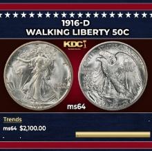 1916-d Walking Liberty Half Dollar 50c ms64 SEGS