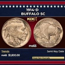 1914-d Buffalo Nickel 5c ms65 SEGS