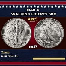 1940-p Walking Liberty Half Dollar 50c ms67 SEGS