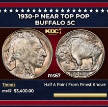 1930-p Buffalo Nickel Near Top Pop 5c ms67 SEGS