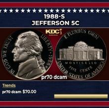 1988-s Proof Jefferson Nickel 5c pr70 dcam SEGS