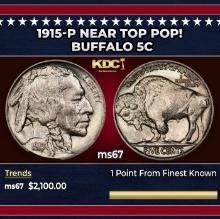 1915-p Buffalo Nickel Near Top Pop! 5c ms67 SEGS