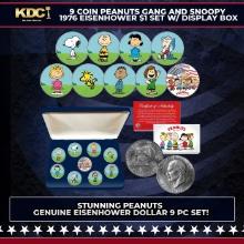 9 Coin Charlie Brown Peanuts Gang and Snoopy 1976 Eisenhower $1 Set w/ Display Box Other Toy