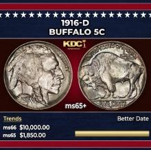 1916-d Buffalo Nickel 5c ms65+ SEGS
