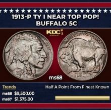1913-p Ty I Buffalo Nickel Near Top Pop! 5c ms68 SEGS