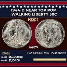 1944-d Walking Liberty Half Dollar Near Top Pop 50c ms67+ SEGS