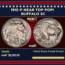 1915-p Buffalo Nickel Near Top Pop! 5c ms67 SEGS