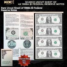 Scarce Uncut Sheet of 4x 1995 $1 Federal Reserve Notes In BeP Folder