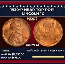 1930-p Lincoln Cent Near Top Pop! 1c ms67+ rd SEGS