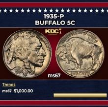 1935-p Buffalo Nickel 5c ms67 SEGS