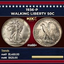 1936-p Walking Liberty Half Dollar 50c ms66+ SEGS