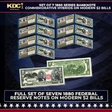 Set of 7 1880 Series Banknote Commemorative Hybrids on Modern $2 Bills Other Toy