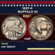 1937-p Buffalo Nickel 5c ms67 SEGS