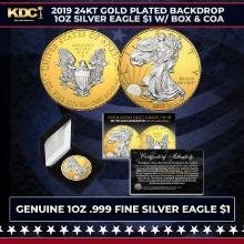 2019 24KT Gold Plated Backdrop 1oz Silver Eagle $1 w/ Box & COA Other Toy