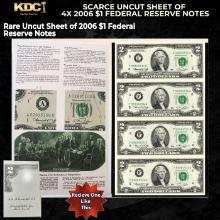Scarce Uncut Sheet of 4x 1976 $2 Bicentennial Federal Reserve Notes In BeP Folder