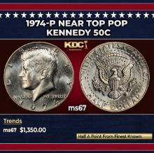 1974-p Kennedy Half Dollar Near Top Pop 50c ms67 SEGS