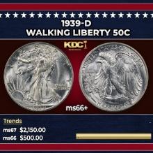 1939-d Walking Liberty Half Dollar 50c ms66+ SEGS