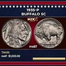 1935-p Buffalo Nickel 5c ms67 SEGS