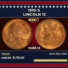 1910-s Lincoln Cent 1c ms66 rd SEGS