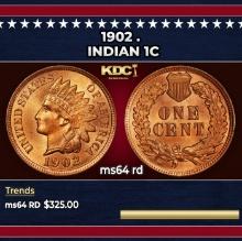 1902 Indian Cent . 1c Grades ms64 rd