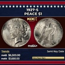 1927-s Peace Dollar $1 ms64+ SEGS