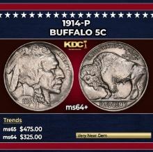 1914-p Buffalo Nickel 5c Grades ms64+