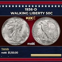 1936-d Walking Liberty Half Dollar 50c ms66 SEGS